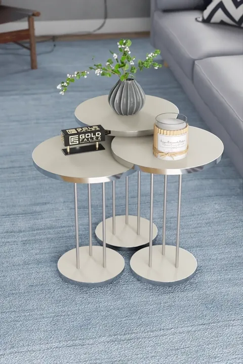 Terra Gold Round Coffee & Nesting Table Set - Silver Cream
