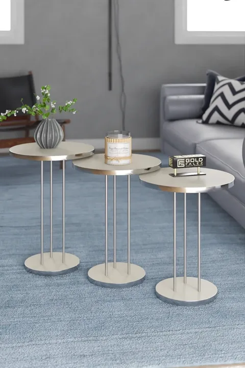 Terra Gold Round Coffee & Nesting Table Set - Silver Cream