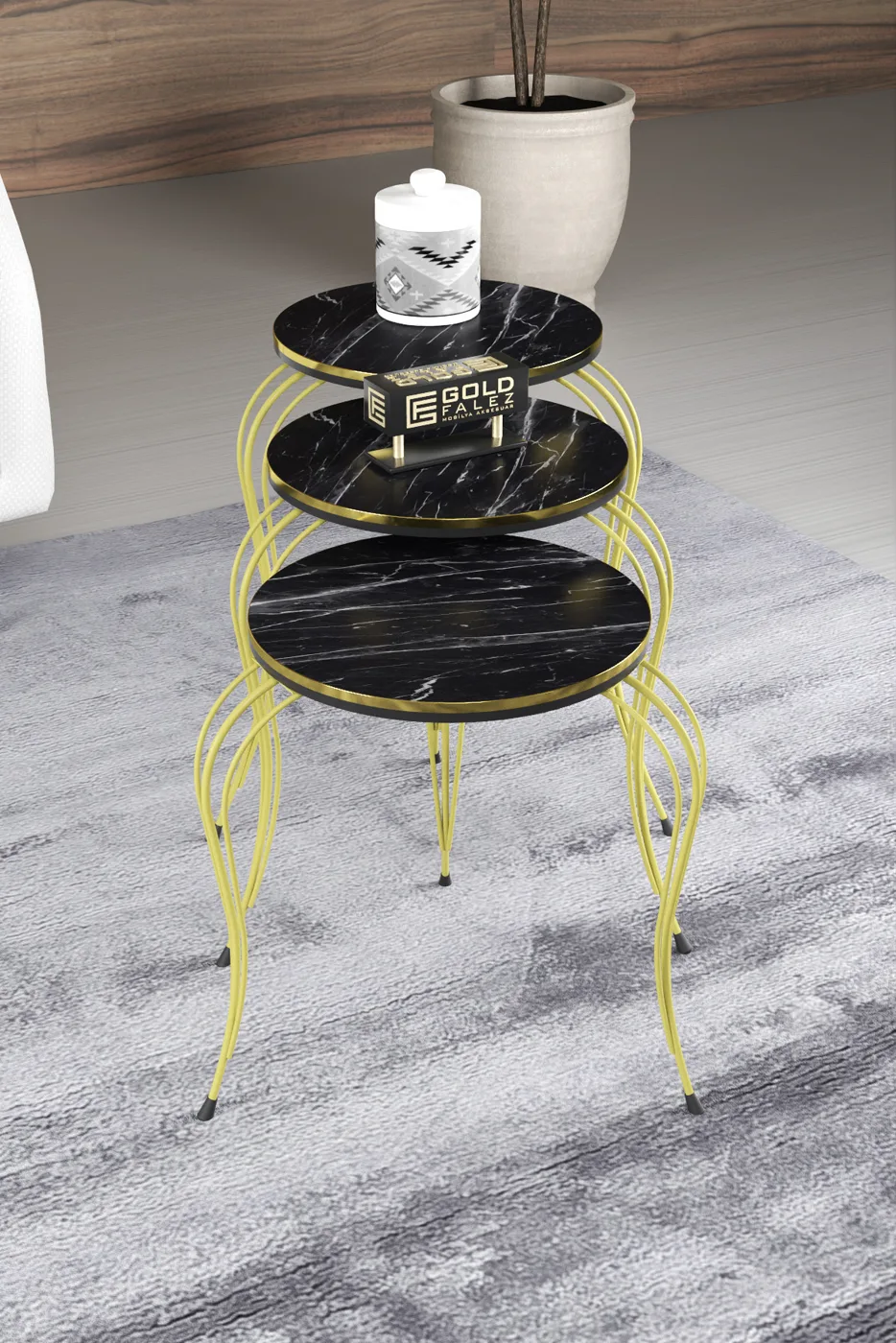 Lukens Gold 3-Piece Round Nesting Table Set - Bendir