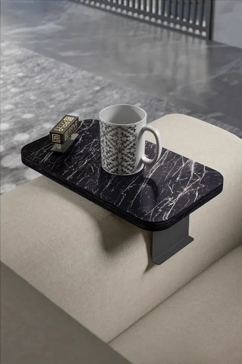 Rectangular Adjustable Tray Side Table - Black Marble Effect