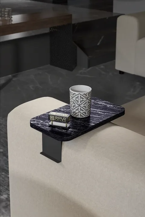 Rectangular Adjustable Tray Side Table - Black Marble Effect