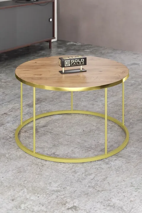 Terra Gold Round Coffee & Nesting Table Set - Gold Anthracite Walnut
