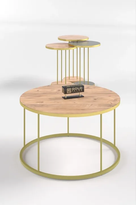 Terra Gold Round Coffee & Nesting Table Set - Gold Anthracite Walnut