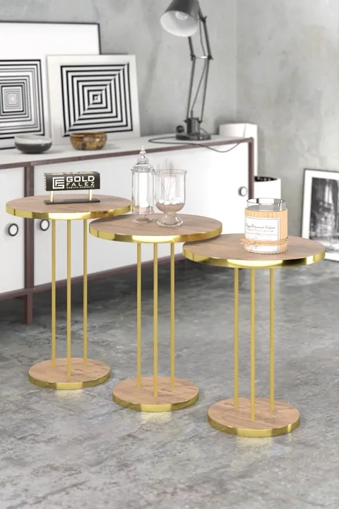 Terra Gold Round Coffee & Nesting Table Set - Gold Anthracite Walnut