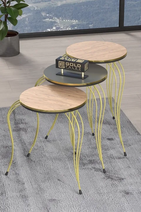 Lukens Gold 3-Piece Round Nesting Table Set - Two-Tone Anthracite Walnut