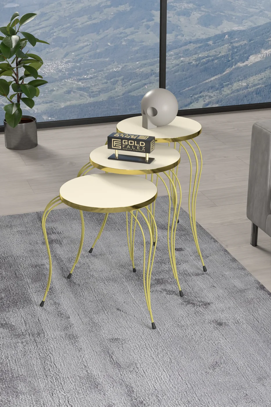 Lukens Gold 3-Piece Round Nesting Table Set - Cream