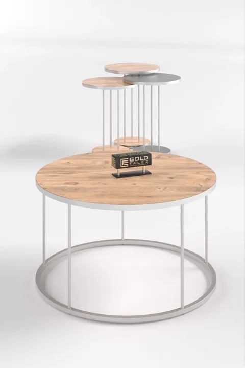 Terra Gold Round Coffee & Nesting Table Set - Silver Walnut Anthracite