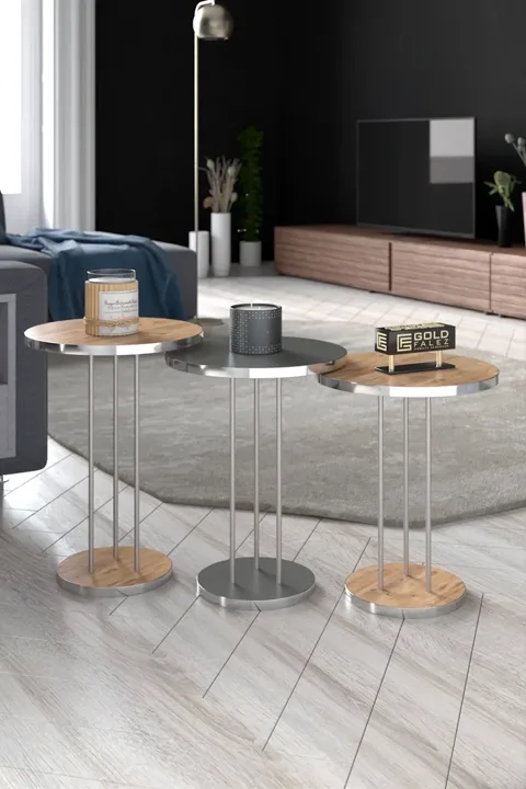 Terra Gold Round Coffee & Nesting Table Set - Silver Walnut Anthracite
