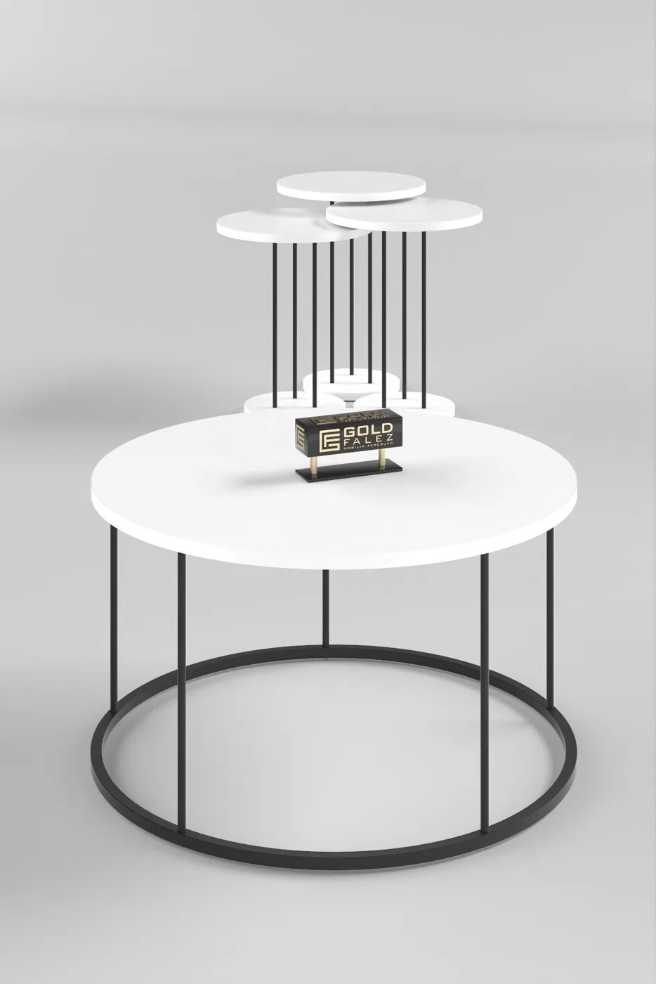 Terra ensemble table basse et tables gigognes rondes pieds en métal noir - blanc