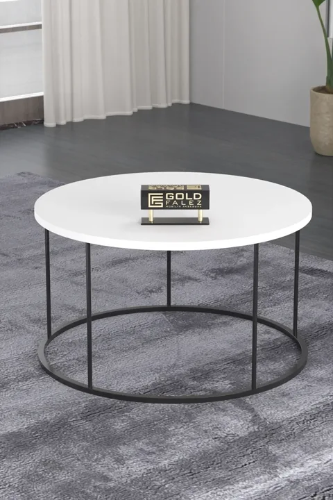 Terra Round Coffee & Nesting Table Set Black Metal Legs - White