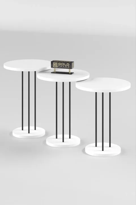 Terra Round Coffee & Nesting Table Set Black Metal Legs - White