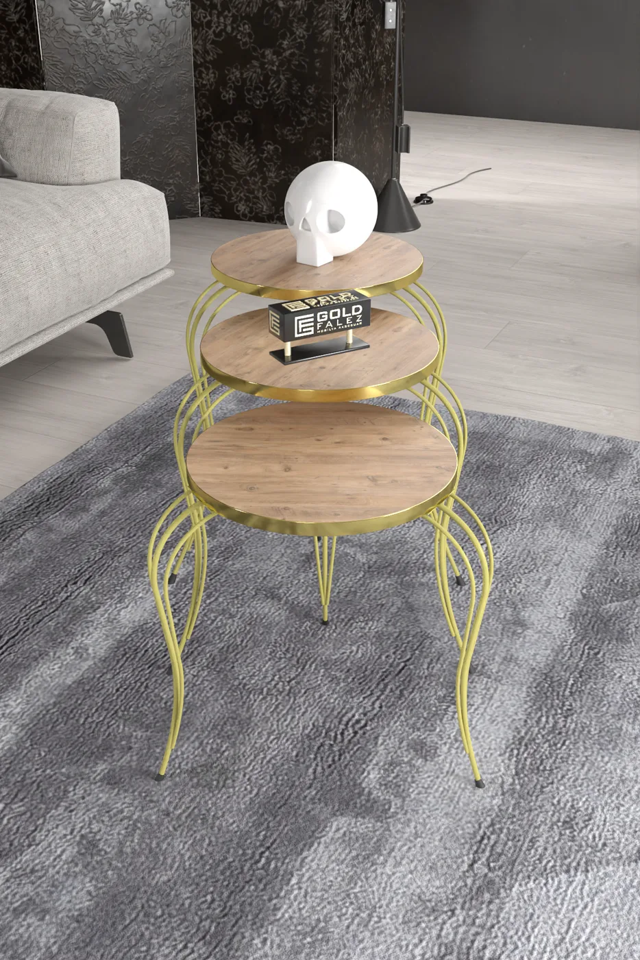 Lukens Gold 3-Piece Round Nesting Table Set - Atlantic Pine