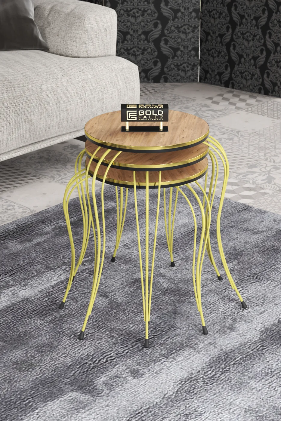 Lukens Gold 3-Piece Round Nesting Table Set - Two-Tone Atlantic Pine