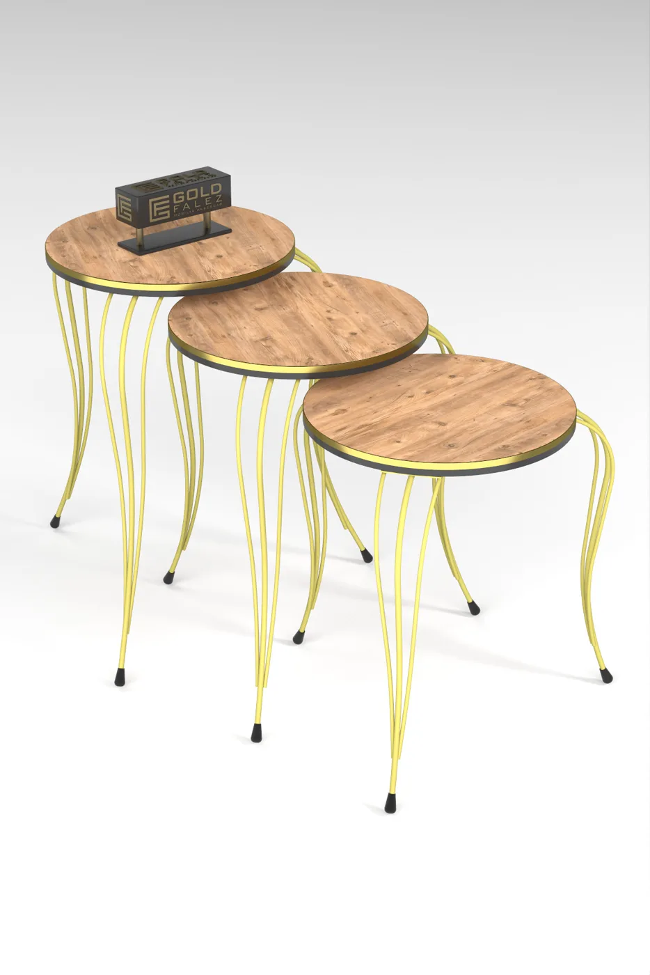 Lukens Gold 3-Piece Round Nesting Table Set - Two-Tone Atlantic Pine