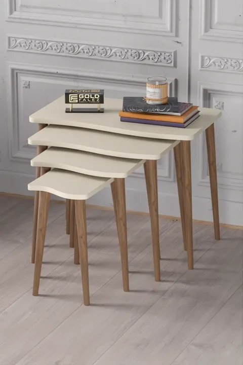 Turned Leg 4-Piece Square Nesting Table Set - Cream