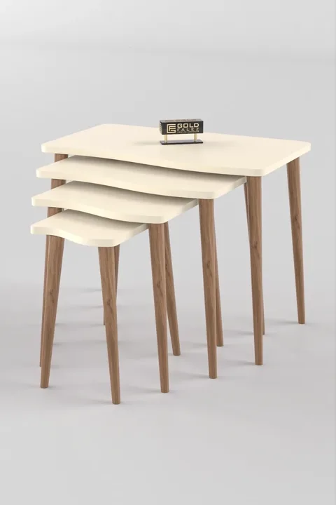 Turned Leg 4-Piece Square Nesting Table Set - Cream
