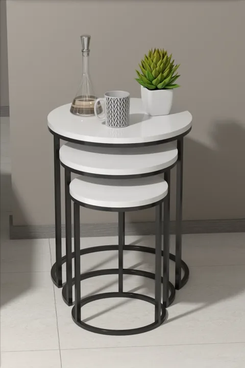 C 3-Piece Round Nesting Table Set - White