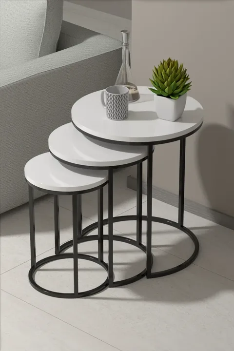 C 3-Piece Round Nesting Table Set - White
