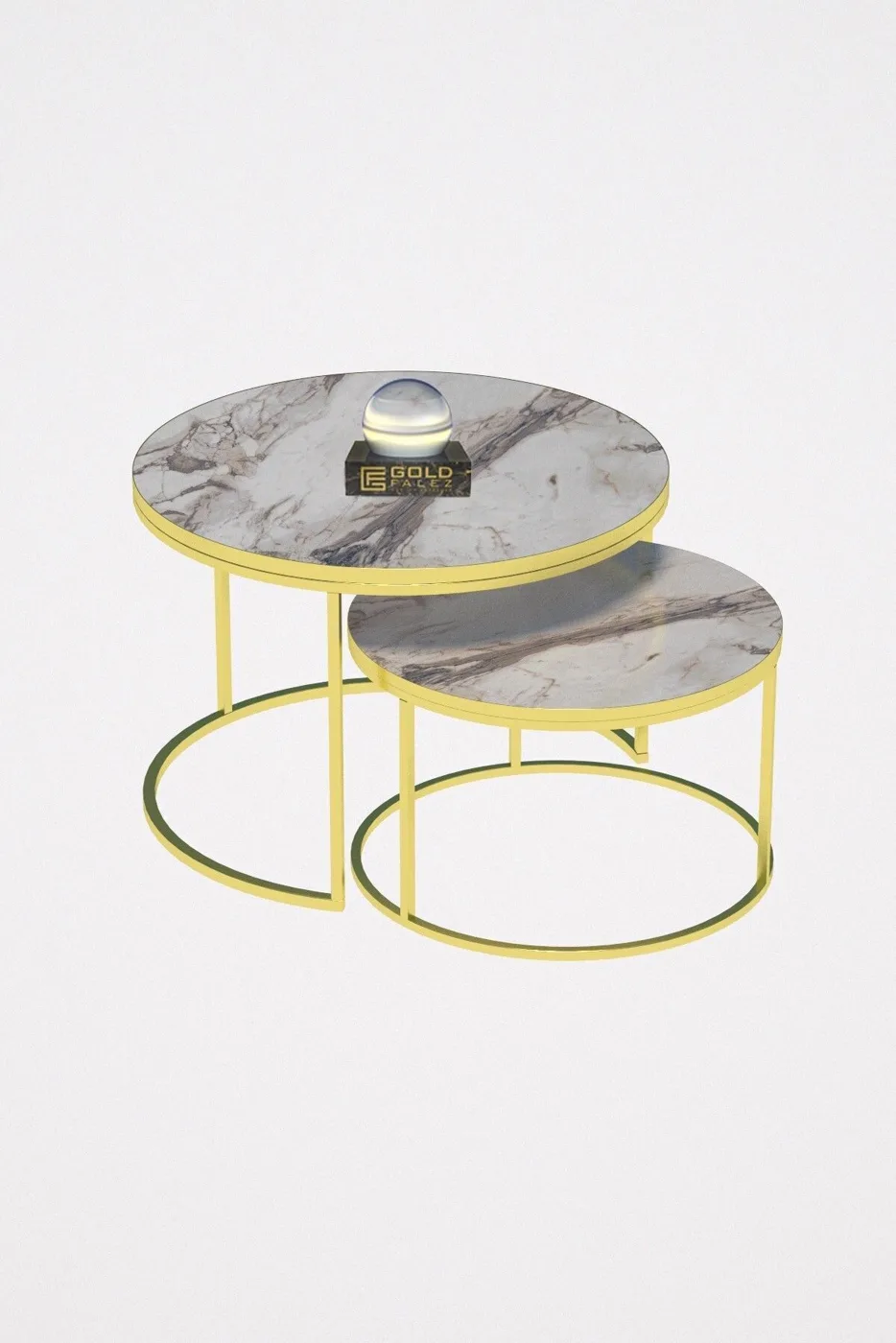 Special 2-Piece Round Coffee Table Set - Gold White