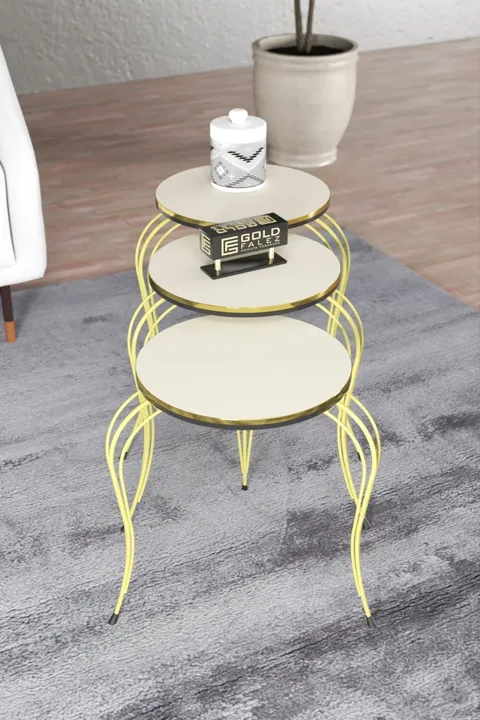 Lukens Gold 3-Piece Round Nesting Table Set - Two-Tone Cream