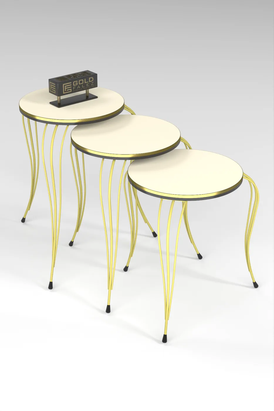 Lukens Gold 3-Piece Round Nesting Table Set - Two-Tone Cream