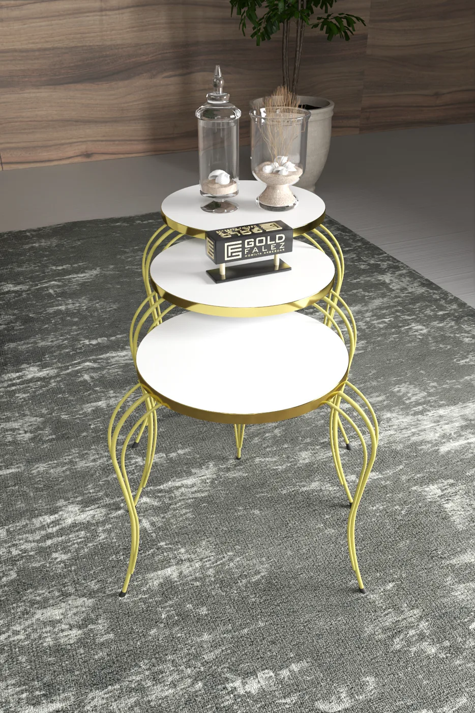 Lukens Gold 3-Piece Round Nesting Table Set - White