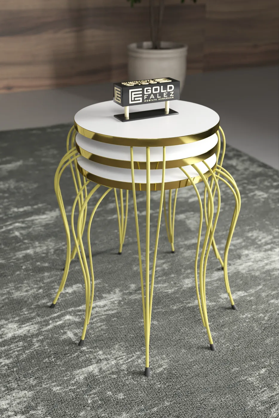 Lukens Gold 3-Piece Round Nesting Table Set - White