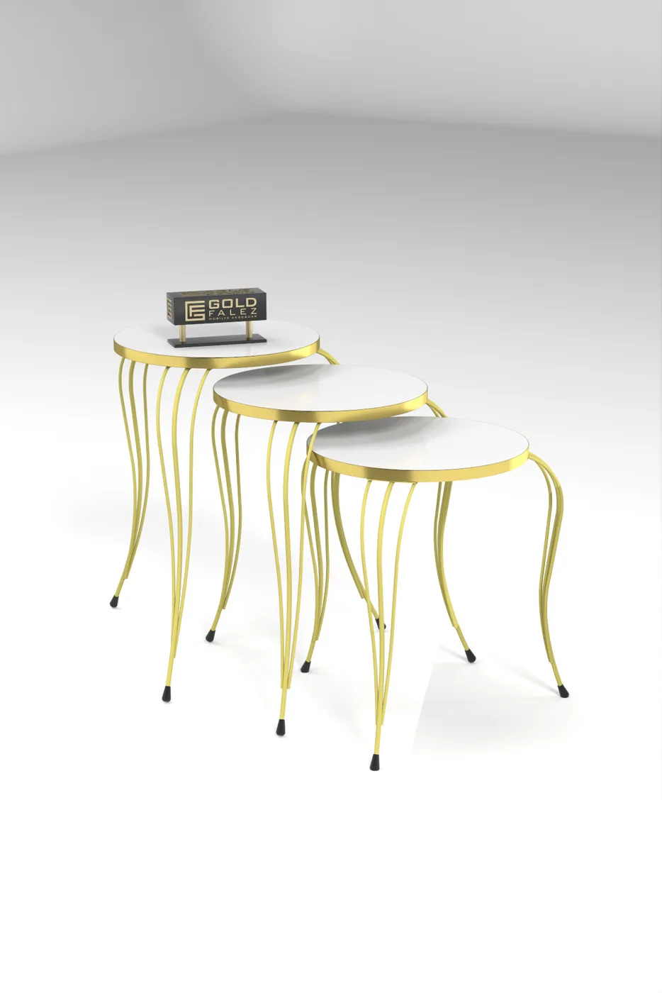 Lukens Gold 3-Piece Round Nesting Table Set - White