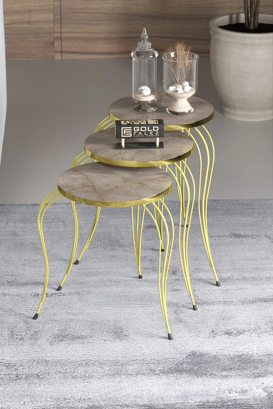 Lukens Gold 3-Piece Round Nesting Table Set - Gordion