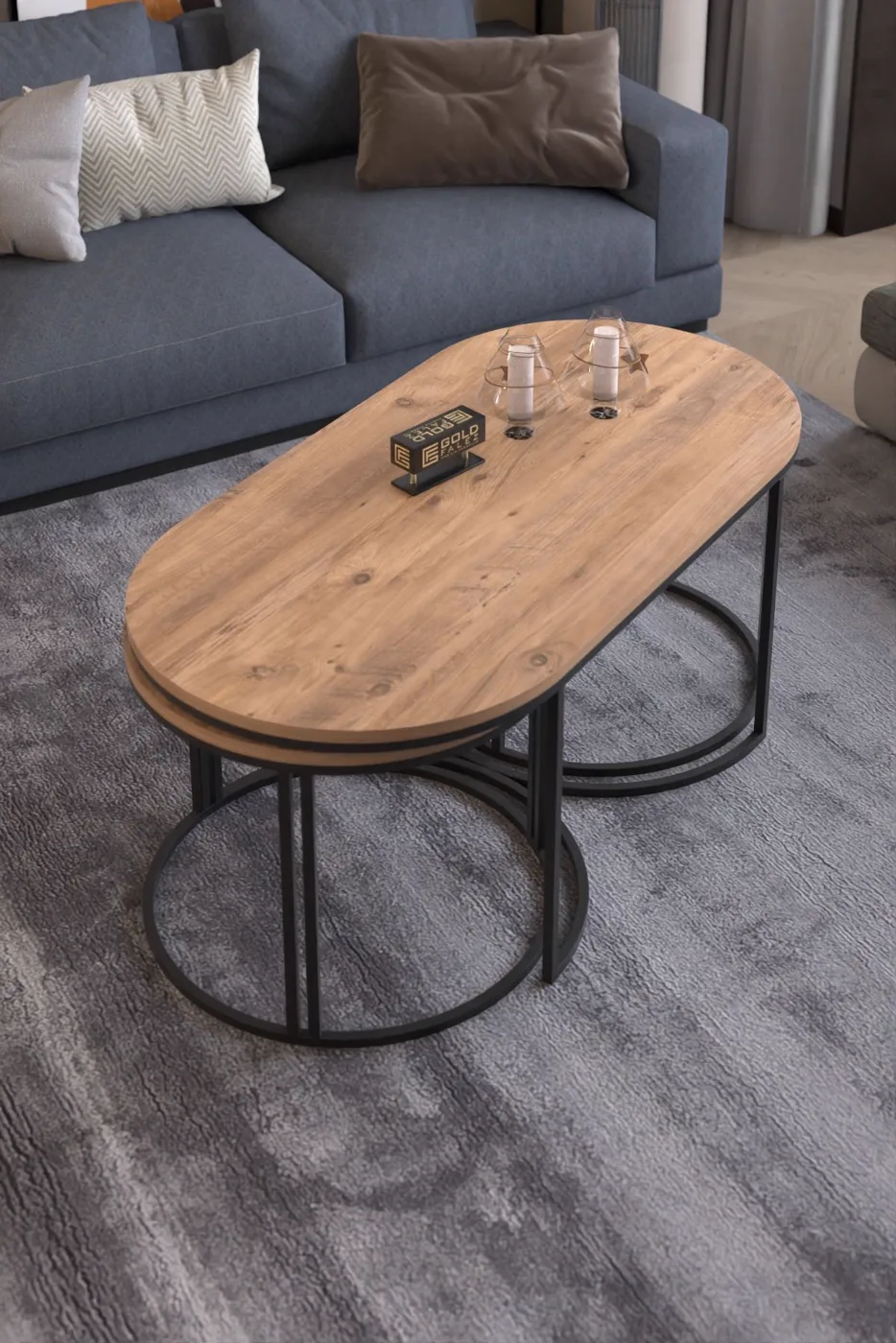 Dolunay Couch- und Beistelltisch-Set - Atlantik-Kiefer