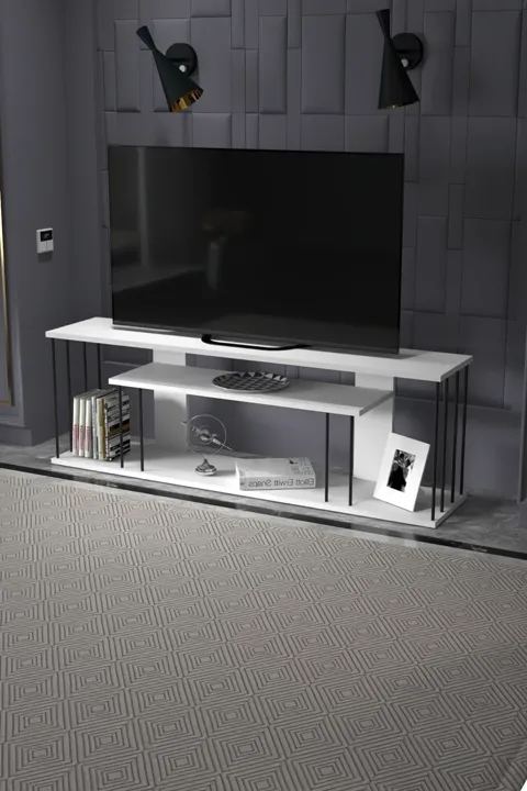 TV Stand with Shelves - White