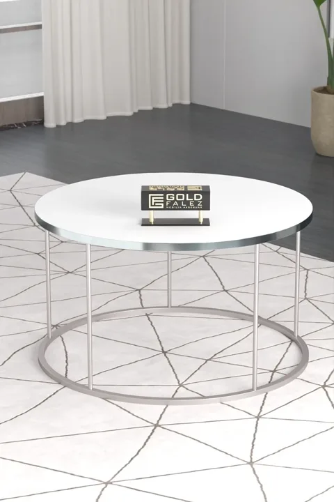 Terra Gold Round Coffee & Nesting Table Set - Silver White