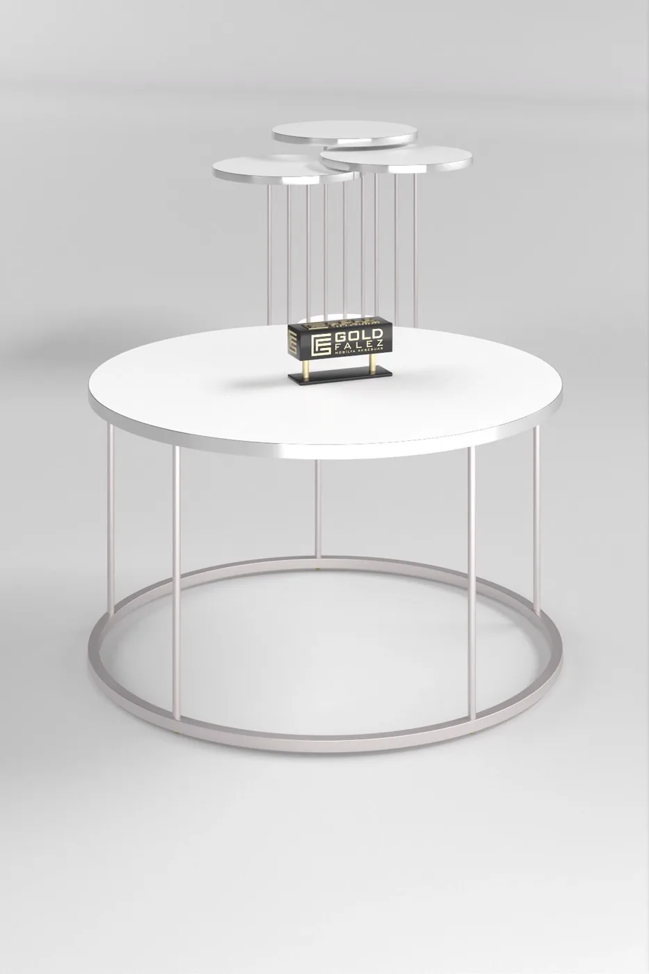 Terra Gold Round Coffee & Nesting Table Set - Silver White