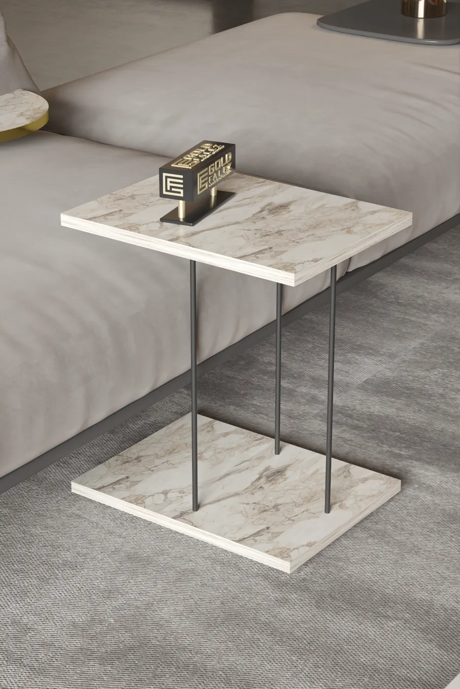 Rectangular Rolling Laptop Side Table - White Marble Effect