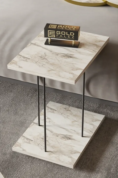 Rectangular Rolling Laptop Side Table - White Marble Effect