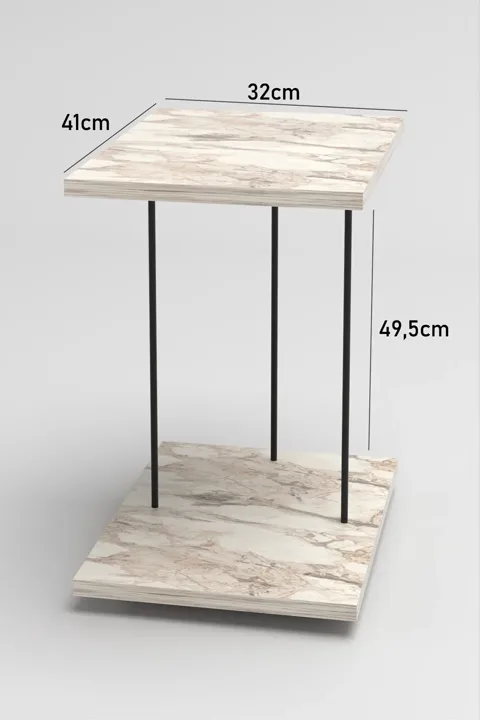 Rectangular Rolling Laptop Side Table - White Marble Effect