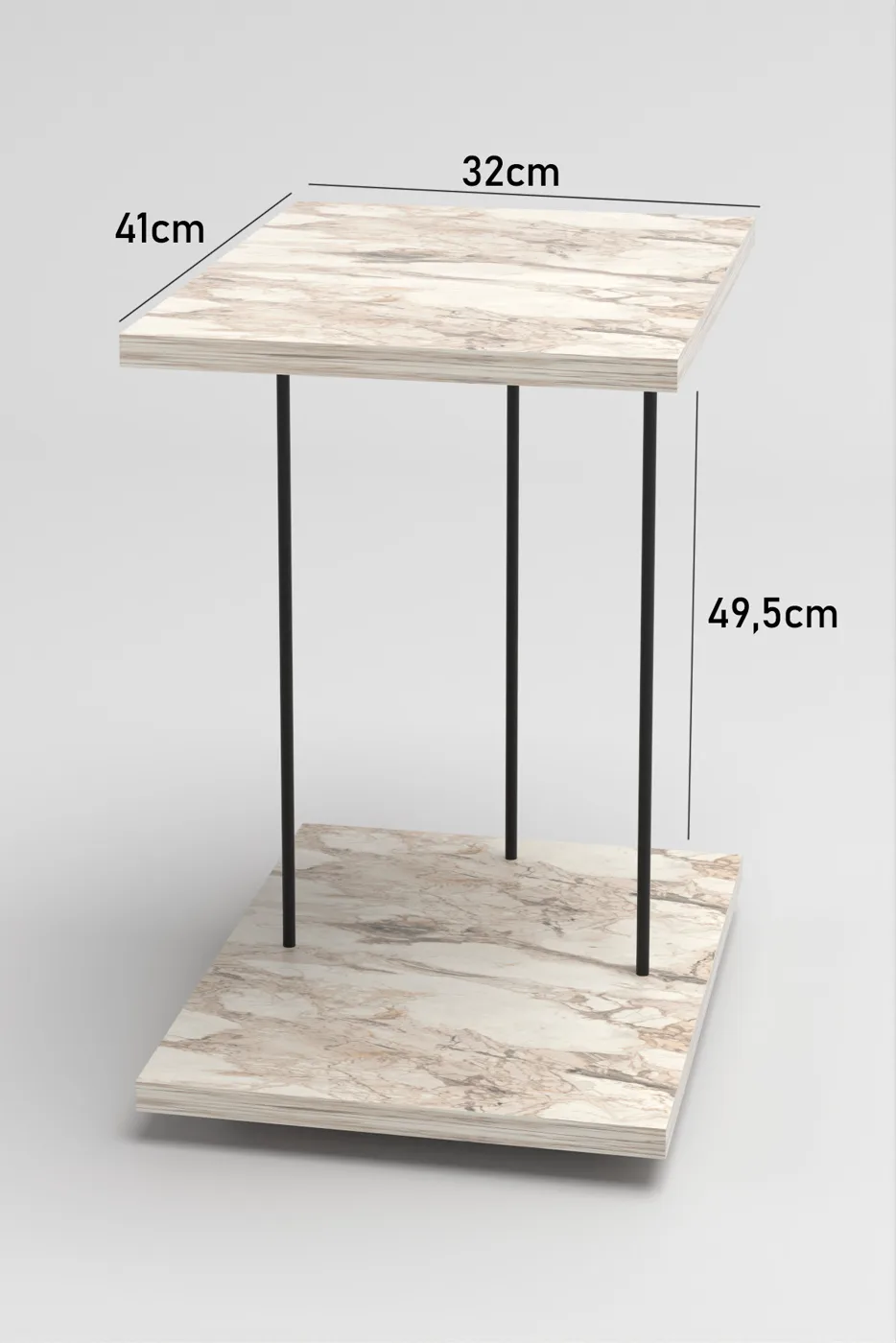 Rectangular Rolling Laptop Side Table - White Marble Effect