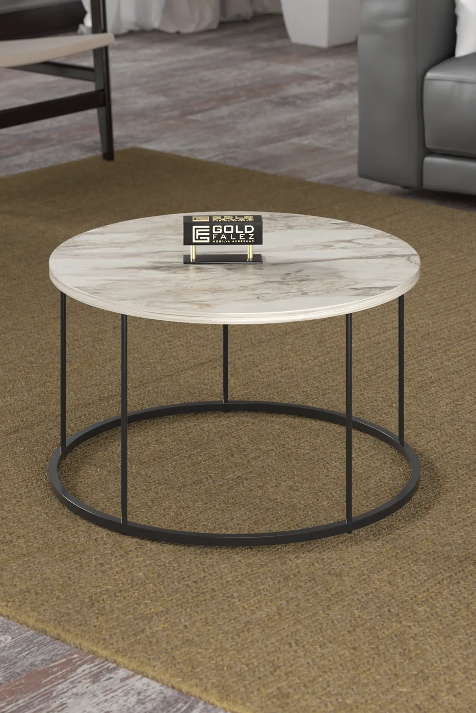 Terra Round Coffee Table Black Metal Legs - Efes