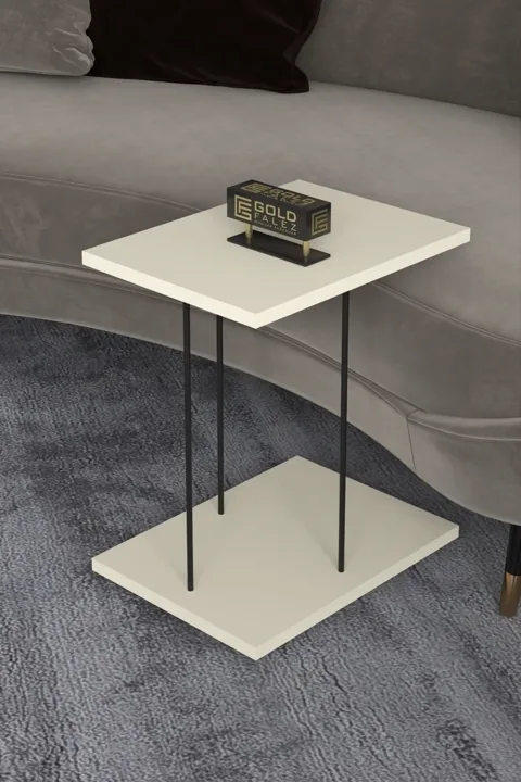 Rectangular Rolling Laptop Side Table - Cream