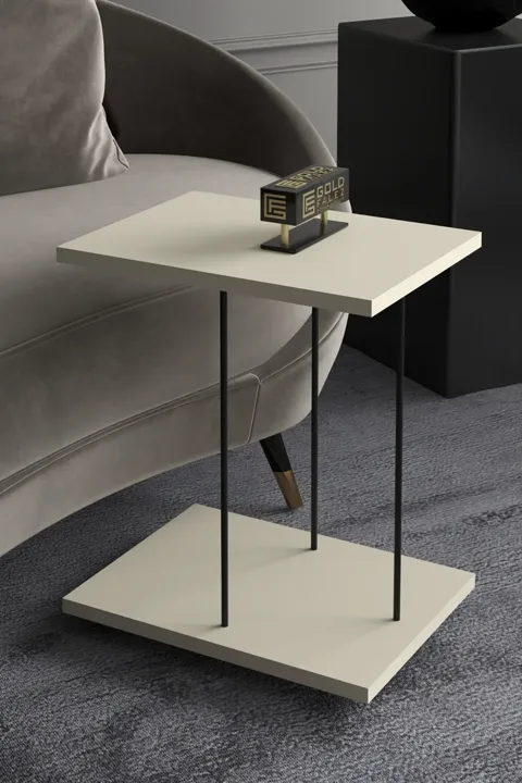 Rectangular Rolling Laptop Side Table - Cream