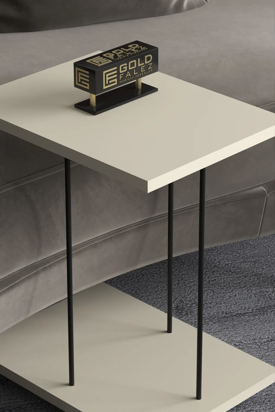 Rectangular Rolling Laptop Side Table - Cream