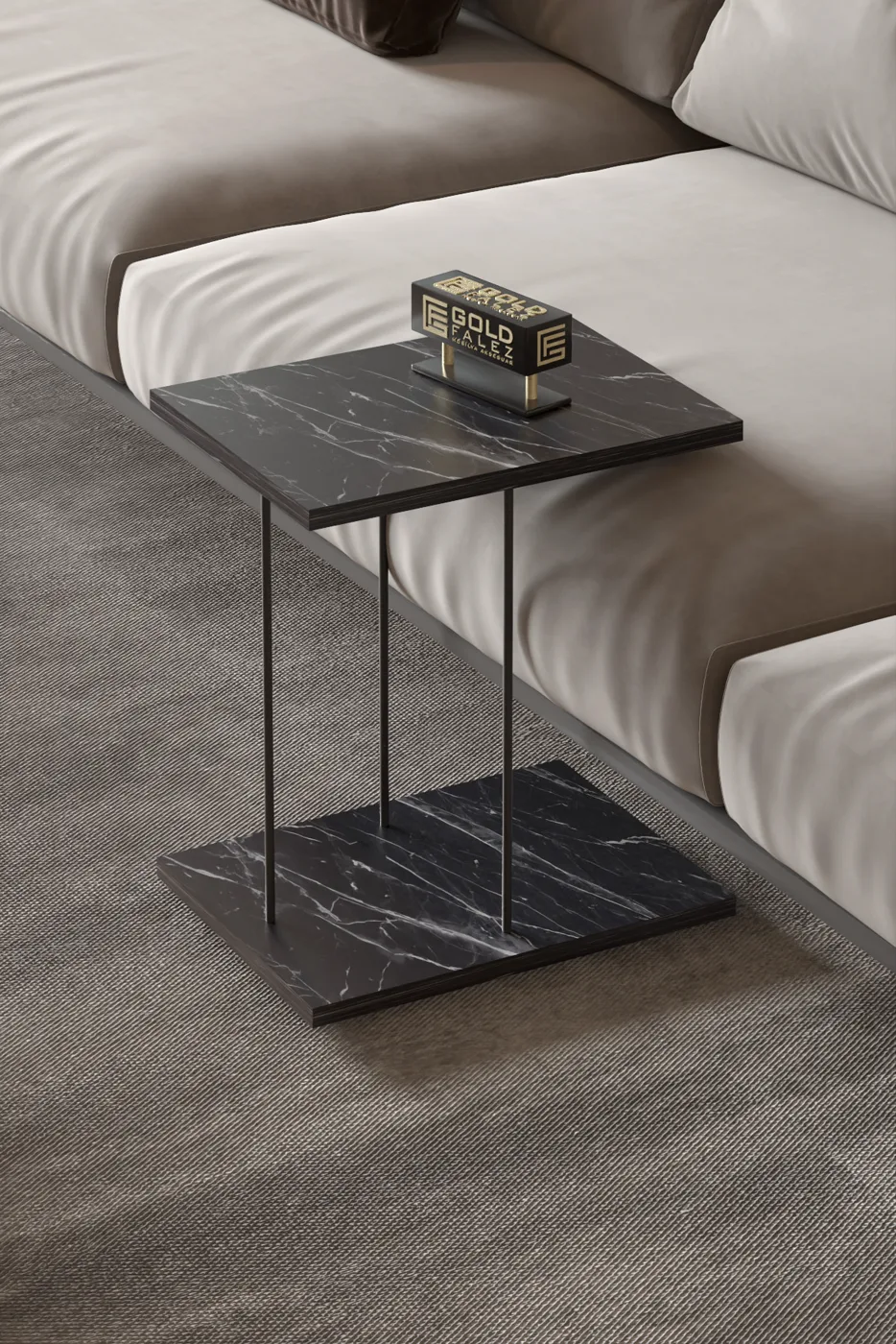 Rectangular Rolling Laptop Side Table - Black Marble Effect