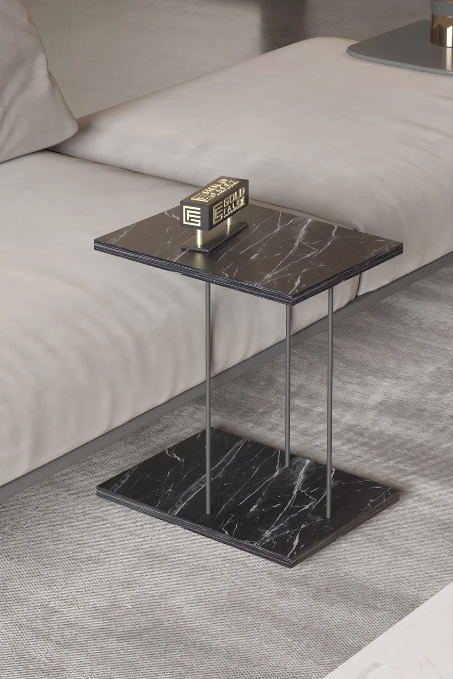 Rectangular Rolling Laptop Side Table - Black Marble Effect
