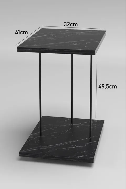 Rectangular Rolling Laptop Side Table - Black Marble Effect