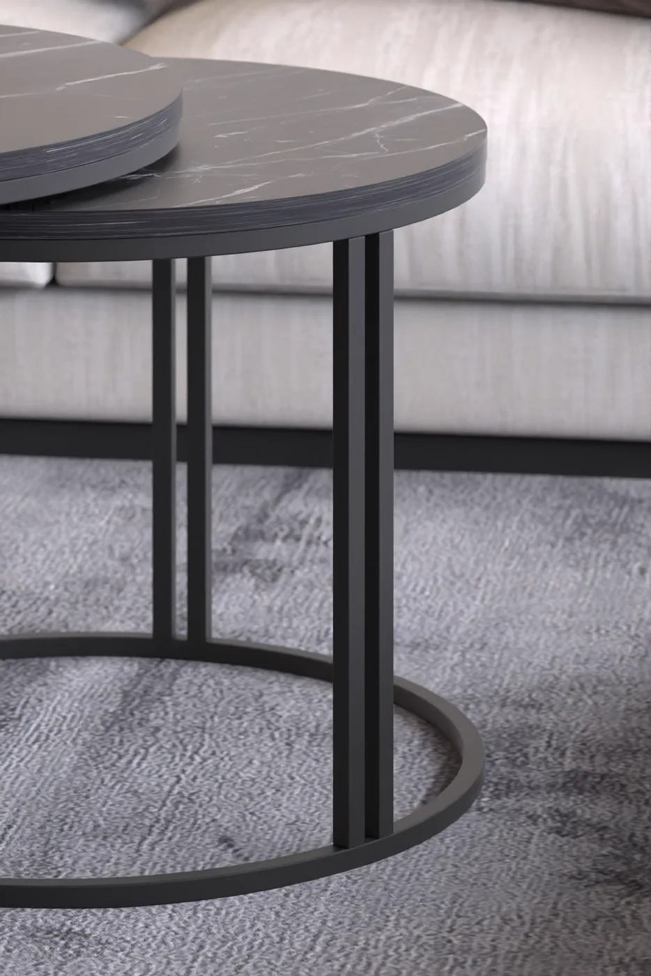 Dolunay Coffee & Side Table Set - Black Marble Effect