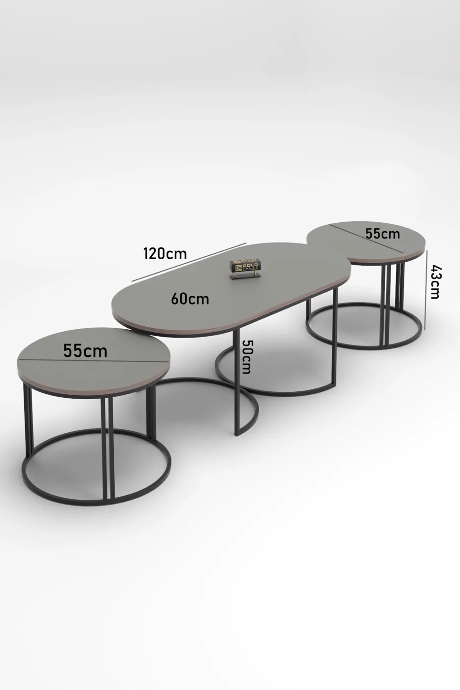 Dolunay Coffee & Side Table Set - Black Marble Effect