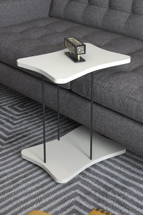 Rectangular Rolling Side Table - Cream