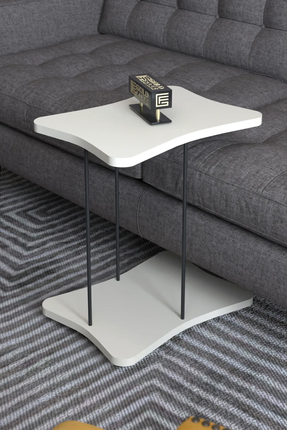 Rectangular Rolling Side Table - Cream