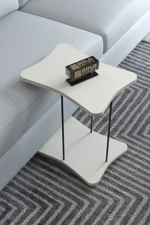 Rectangular Rolling Side Table - Cream