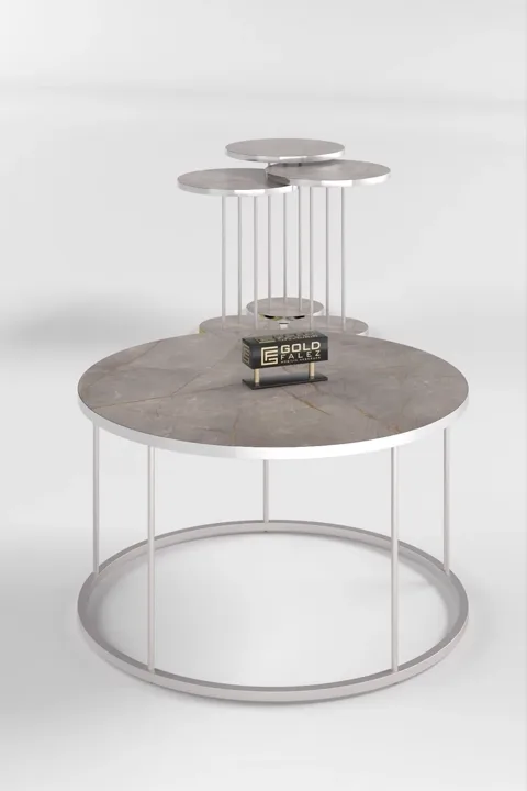 Terra Gold Round Coffee & Nesting Table Set - Silver Gordion